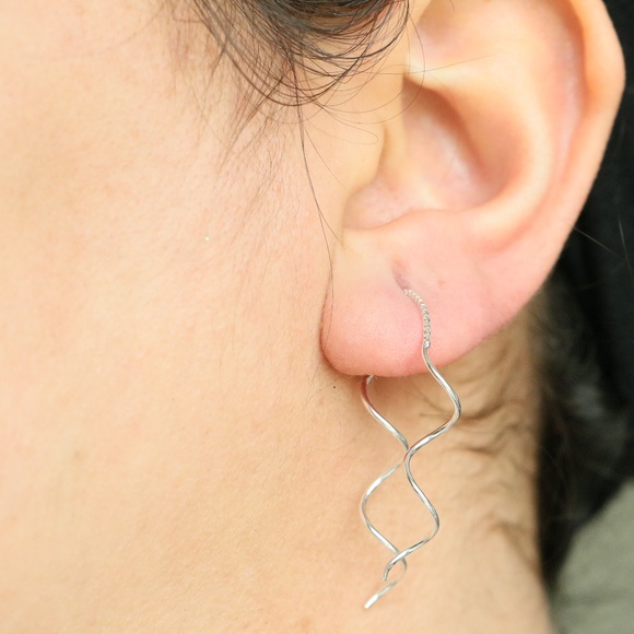 925 Sterling Silver wire twisted dangle earrings - Picture 3 of 3